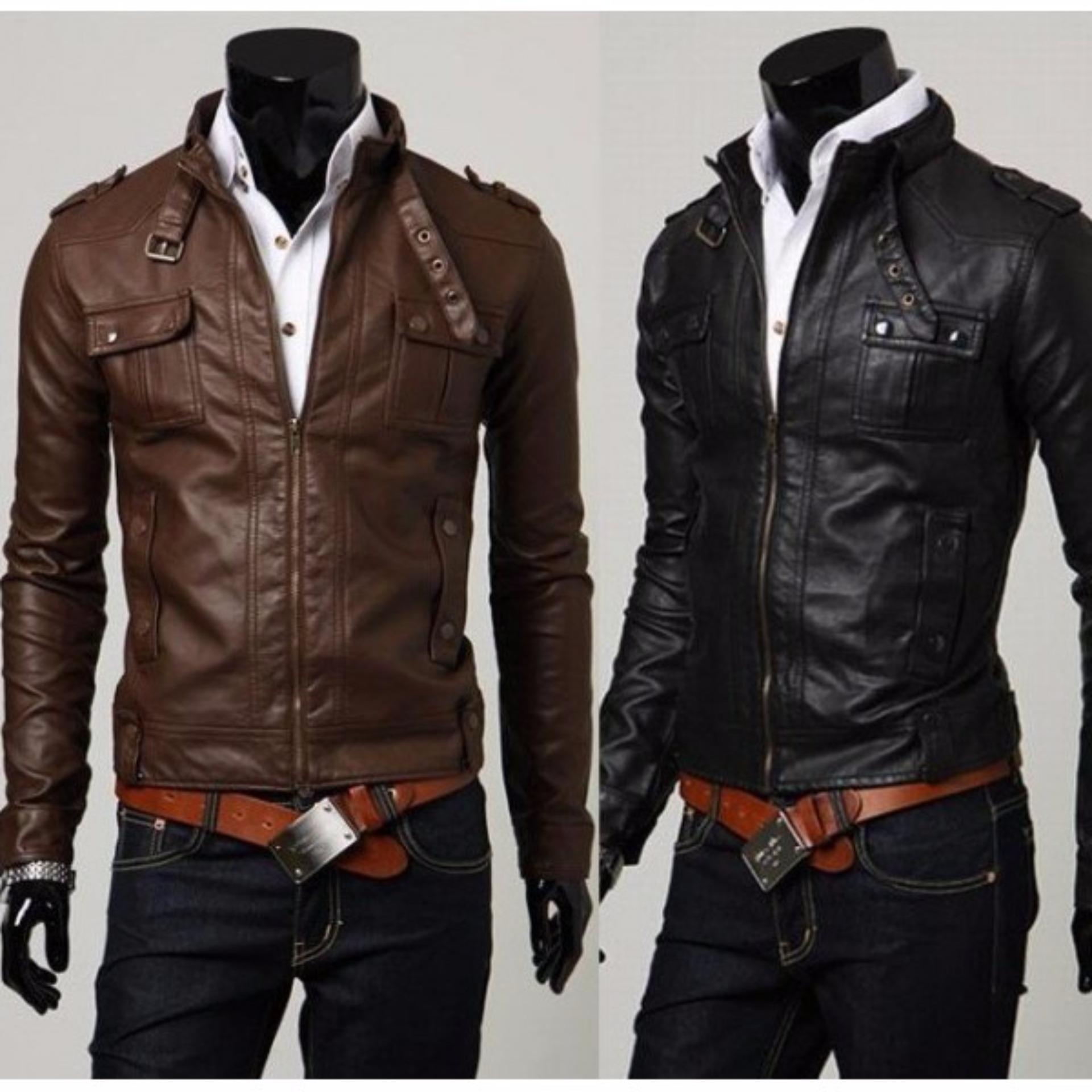 Jaket Kulit Pria Korea Leather Synthetic 