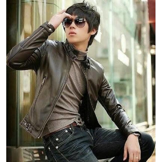 Jaket Kulit Pria Warna Hitam / Jaket Kulit Sintetis Pria / Korean Jaket Semi Kulit Pria / Jaket Motor Kulit Pria