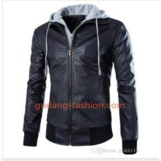 Jaket Kulit Sintetis Cowok Sea Hoodie Black - Dd5dde