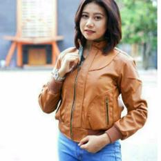 Jaket kulit wanita coklat elegan simple murah best seller