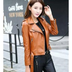 jaket kulit wanita ramones coklat