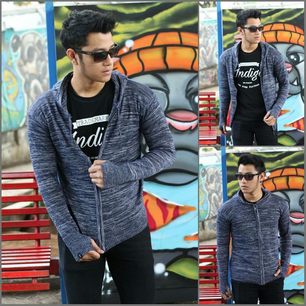 Jaket Murah Sweater Rajut Pria Twotone-Hitam Best Seller