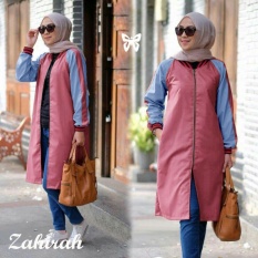 Ladies Fashion Jaket Panjang / Jaket Muslim / Luaran Muslimah / Baju Bomber Terusan / Bahan Katun (hiraza) SS D30 -Merah D3C