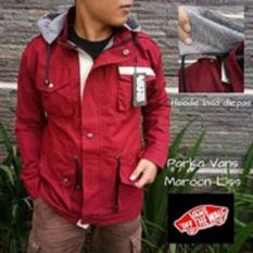 Jaket Parka Cowok Maroon Liss Putih Kanvas Premium M,L