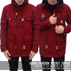 Jaket Parka Pria BGSR Hoodie Zipper Maroon