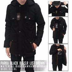 Jaket Parka Pria Hitam List Coklat Best Seller