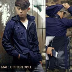jaket parka pria polos warna navy / biru dongker
