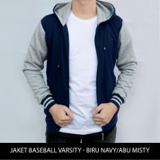Jaket Polos Baseball Varsity Hoodie - Biru Navy Abu Misty