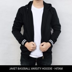 Jaket Polos Baseball Varsity Hoodie - Hitam
