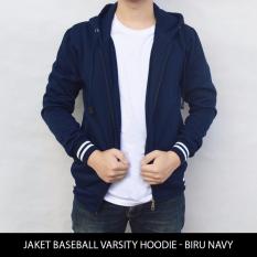 Jaket Polos Baseball Varsity Hoodie - Biru Navy