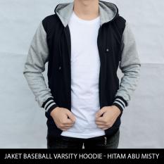 Jaket Polos Baseball Varsity Hoodie - Hitam Abu Misty