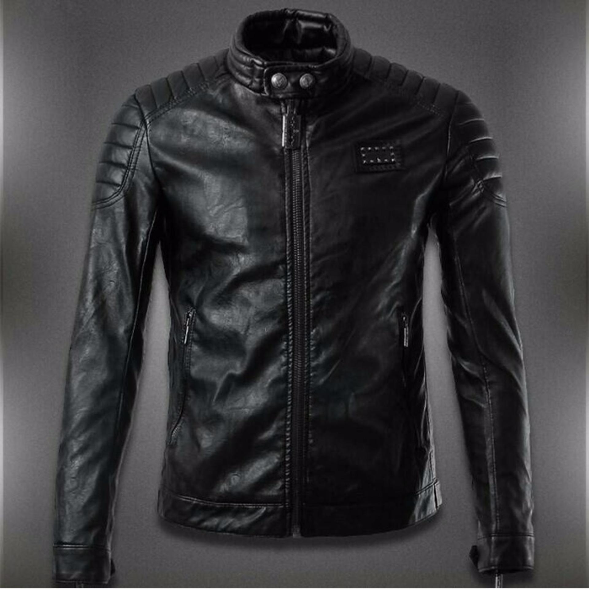 Jaket Semi Kulit Motor / Jaket Kulit Waran Black Pria 