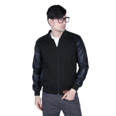 Jaket Semi Kulit Pria Reglan Kombinasi Polos Hitam