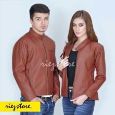 Jaket Semi Kulit Sintetis Couple Casual Coklat