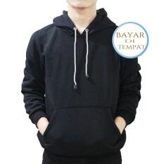 Jaket Sweater Polos Hoodie Jumper Hitam Tali Putih