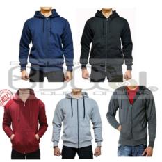 Jaket Sweater Polos Sleting Biru Dongker Fleece Hoodie Murah Bandung - B693ac