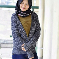 jaket sweater wanita twotone navy bahan rajut tebal