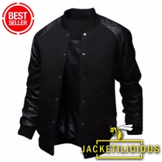 Jaket Variasi Fleecee Hitam Semi Kulit (JACK035)