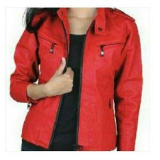 TJK Fashion Shop Jaket Wanita Semi Kulit  Jaket Cewe | Jaket Terbaru Harga Murah [ merah - resleting atas kanan kiri ]