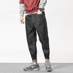 Jalan Tannin Warna Asli Sapi Telinga Merah Maroon Ukuran Besar Jeans Celana Harem (Hitam)