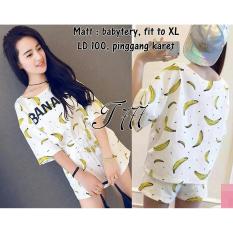 J&C Setelan Banana White / Setelan Kaos Wanita / Baju Santai / Baju Tidur / Kaos Cewek / Celana Pendek Cewek / Kaos Pendek Wanita