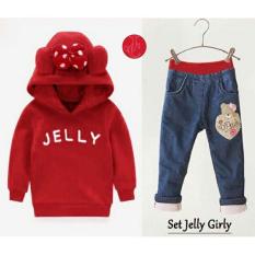 J&C Setelan Jelly Girly Red / Setelan Anak / Stelan Anak / Hoddie Anak / Celana Denim Anak