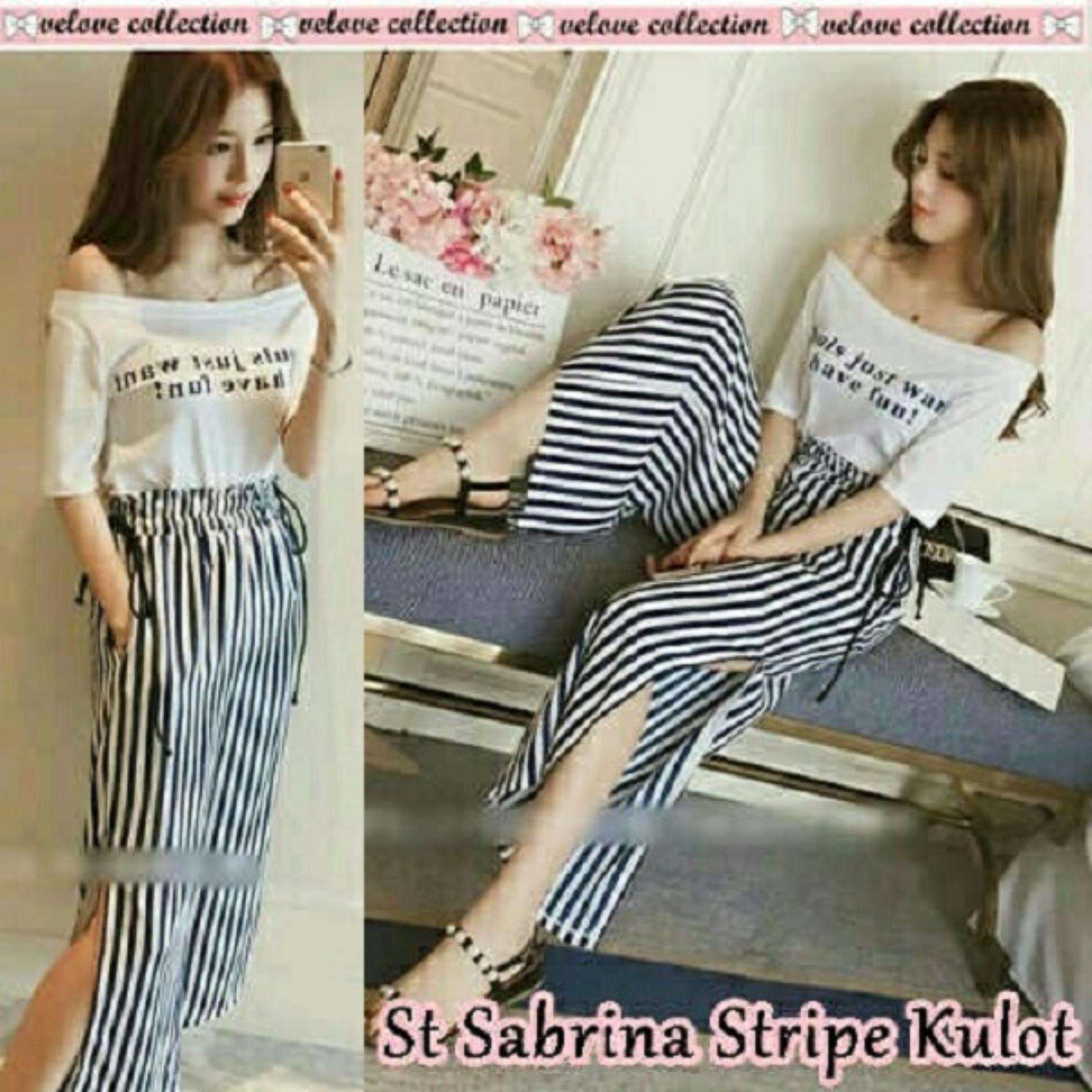 J&C Setelan Sabri Stripe Kulot / Setelan Korea / Setelan Wanita / Celana Kulot / Baju Off Shoulder / 