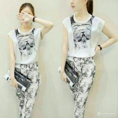 J&C Setelan White Cat / Setelan Wanita / Setelan Model Korea / Setelan Pendek / Kaos Wanita / T-Shirt Wanita / Stelan Babyteri / Celana Wanita