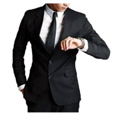 Jas Pria Elegant Warna Hitam Kancing Badan Dua - Jas Wisuda - Jas Pengantin Warna Hitam - Jas Pria Termurah