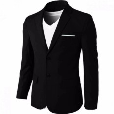 Jas Pria Warna Hitam Lis Putih Kancing Badan Dua - Jas Kantor - Jas Wisuda - Jas Pengantin