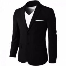 Jas Pria Warna Hitam Lis Putih Kancing Badan Dua - Jas Kantor - Jas Wisuda - Jas Pengantin