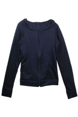 Jas Wanita Berkerudung Peluh Kemeja Jaket Sweater Membungkus Jari Lengan Baju Panjang (Biru)