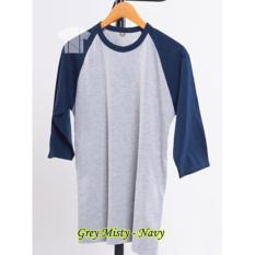 Kaos Polos Raglan 3/4 Pria/wanita model terbaru - Kombinasi Abu Navy