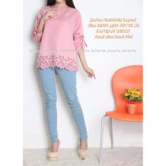 JC- Blouse Cantik Lasercut Pink Blouse flower Fashion Terbaru Blouse Murah Model Tangan Serut