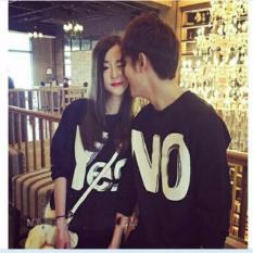 JC - Kaos Couple Yes NO Hitam Lengan Panjang Kaos Murah