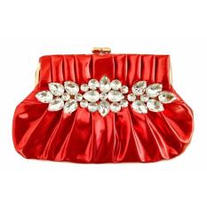 JCF Tas PREMIUM Fashion Clutch Rosaline Cantik Pesta Mewah Elegan Berkualitas Import Korean Style High Quality - Red