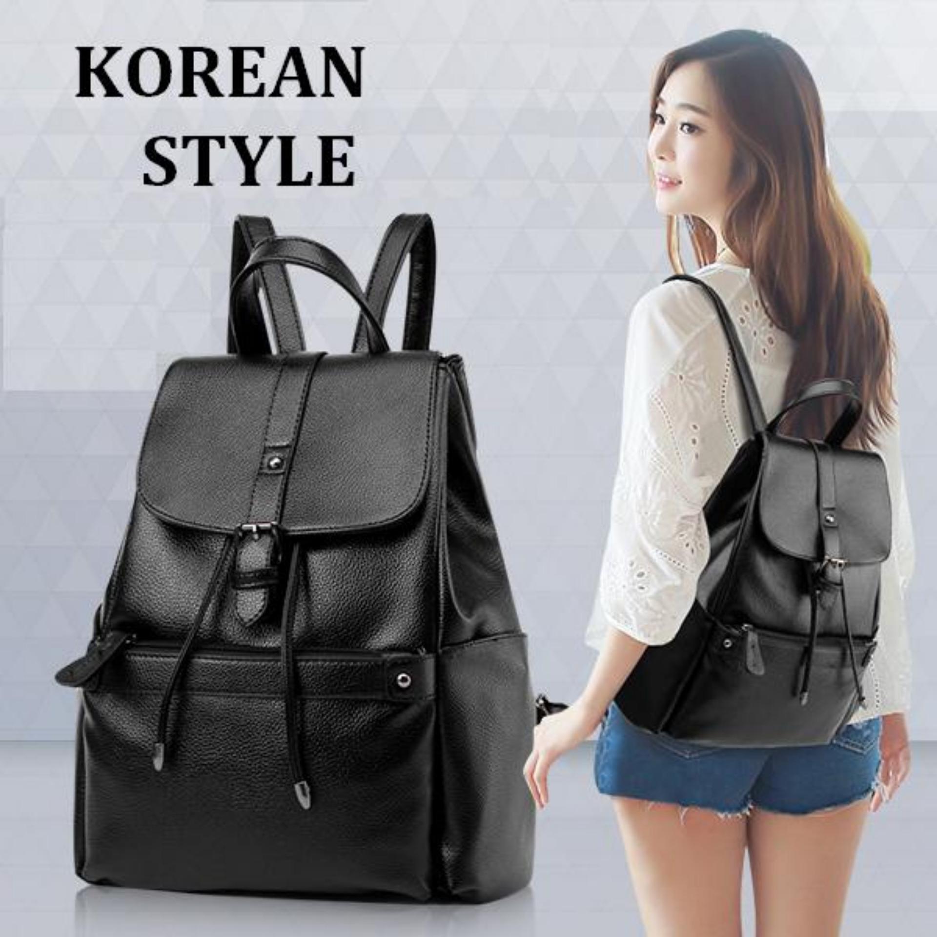 JCF Tas Ransel Kulit Fashion Branded Wanita Remaja Dan Dewasa Import - Renatta Black Bagus