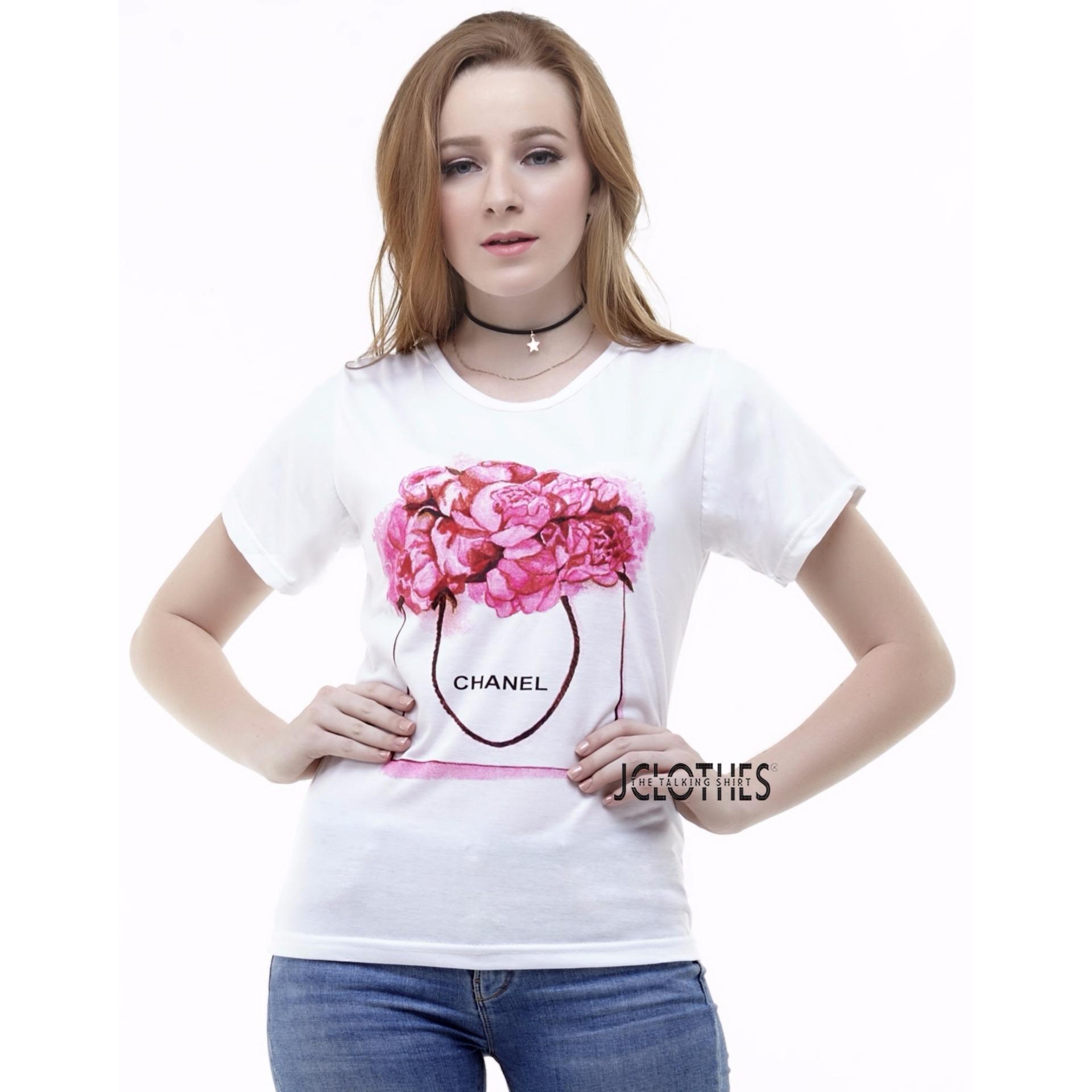 JCLOTHES Kaos Cewe / Tumblr Tee / Kaos Wanita Flower - Putih