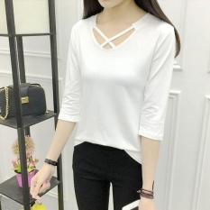 JE & FE Gaya Korea Warna Solid T-shirt-Putih-Intl