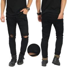 Jeans Ripped Extra Damage Black/ Celana Jeans Robek Sobek Hitam Keren - Aae579