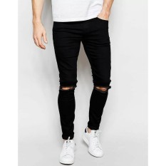 Cenala jeans pria sobek bahan Softjeans / Celana jeans Pria Ripped / Jeans pria Hitam