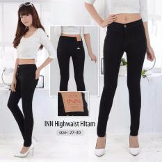 Nusantara Jeans - Celana Panjang Wanita Haigwaist Model Tinggi Sepuser Retsleting Kuat Berbahan Denim - Hitam
