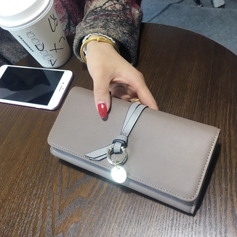 Dompet Wanita 2017 Model Baru Model Panjang Jepang Korea Modis Warna Kombinasi Gesper Lipat Tiga Murid Dompet Multifungsi Tas Tangan