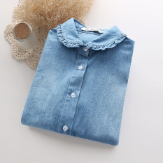 Kemeja Kemeja Wanita Gaya Jepang Musim Semi Katun Baru (Seperti Gambar Denim Biru)