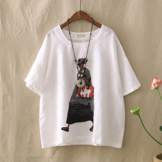 Jepang katun yang longgar ukuran besar t-shirt katun t-shirt (Putih) baju wanita baju atasan kemeja wanita