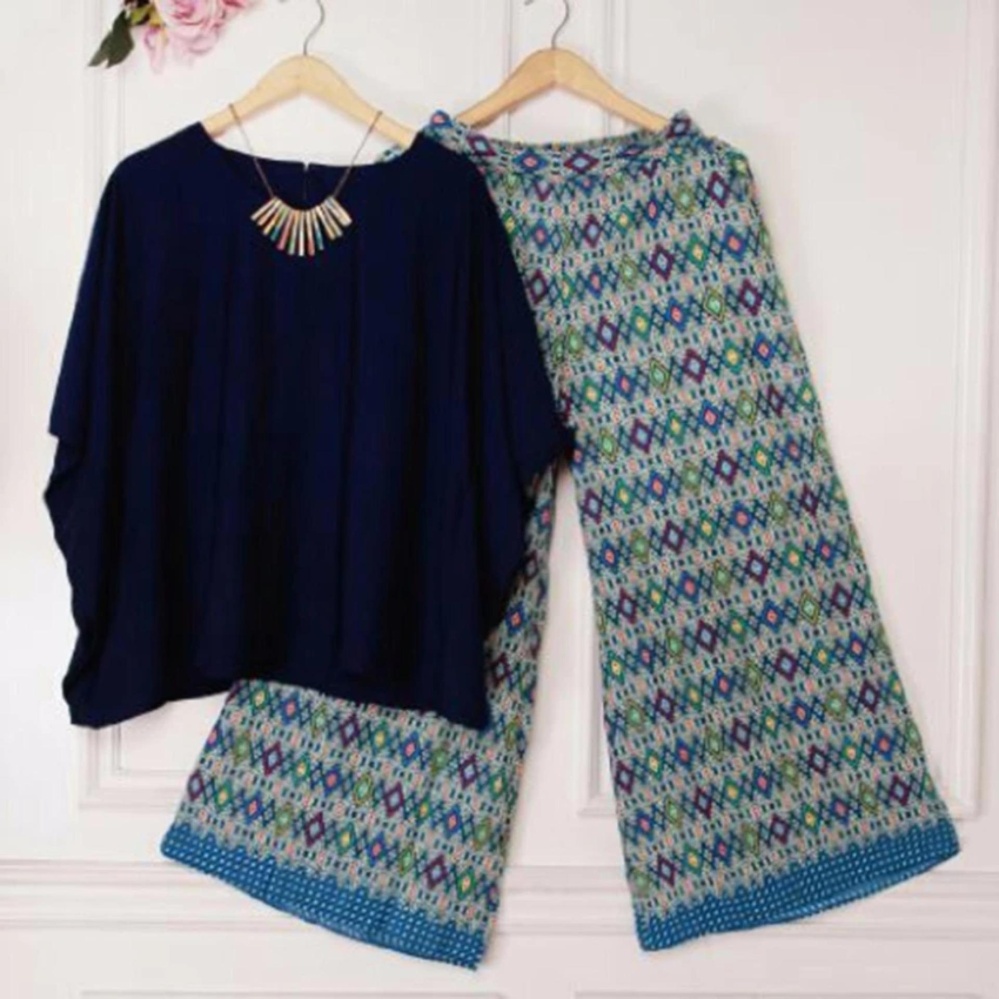 Jessica Fashion Setelan 2 in 1 Alexa Atasan dan Pants Kulot Wanita - Navy - Best Seller 