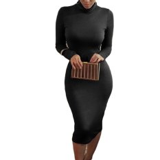 Jetting Buy pembalut wanita Bodycon lengan panjang baju seksi berpakaian Night Party koktail midi Pensil Hitam - Internasional