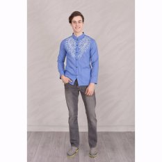 Jfashion Baju Koko Pria tangan panjang Printing - Yusuf Print Biru