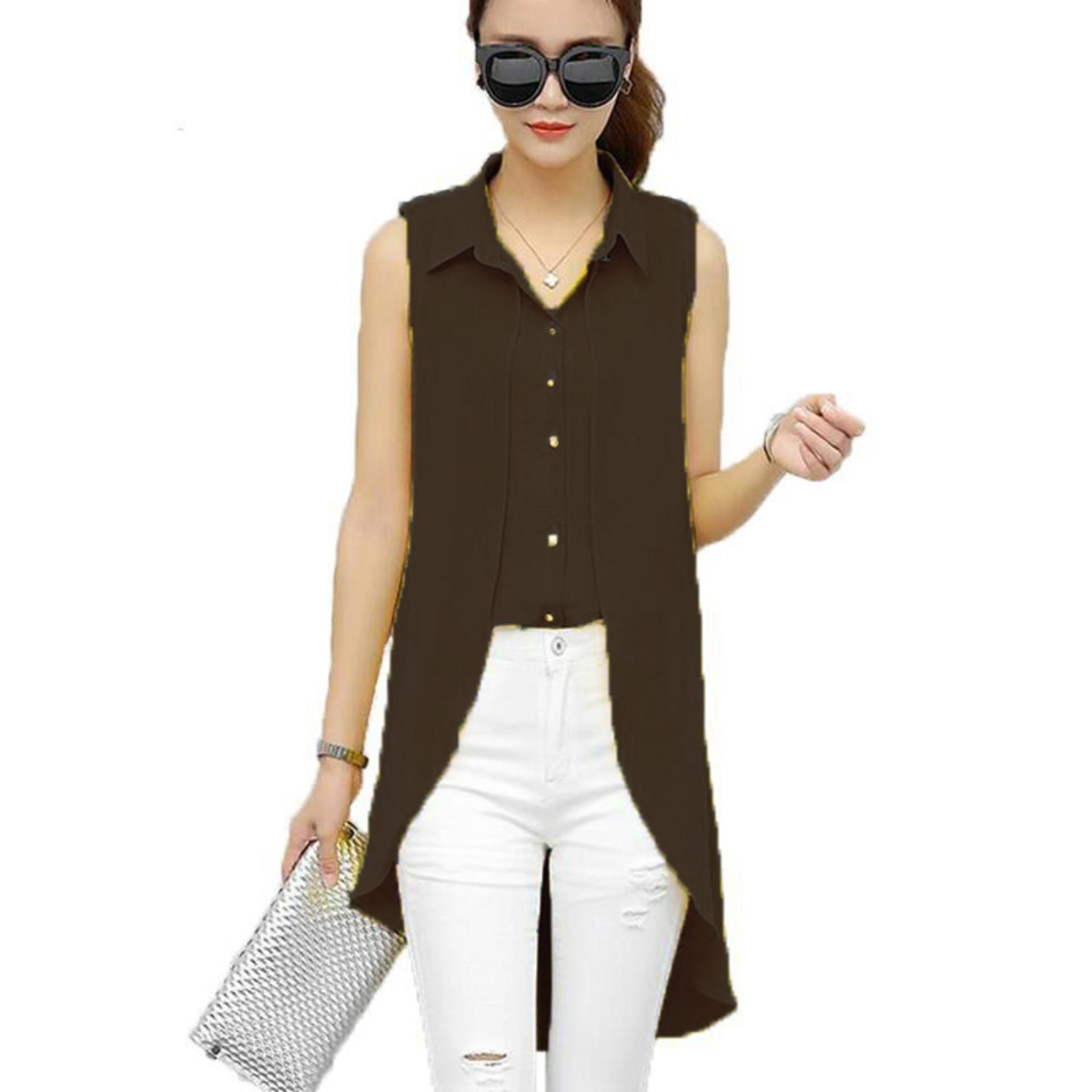 Jfashion Blouse Double layer Asimetris Tanpa Lengan  - Rina