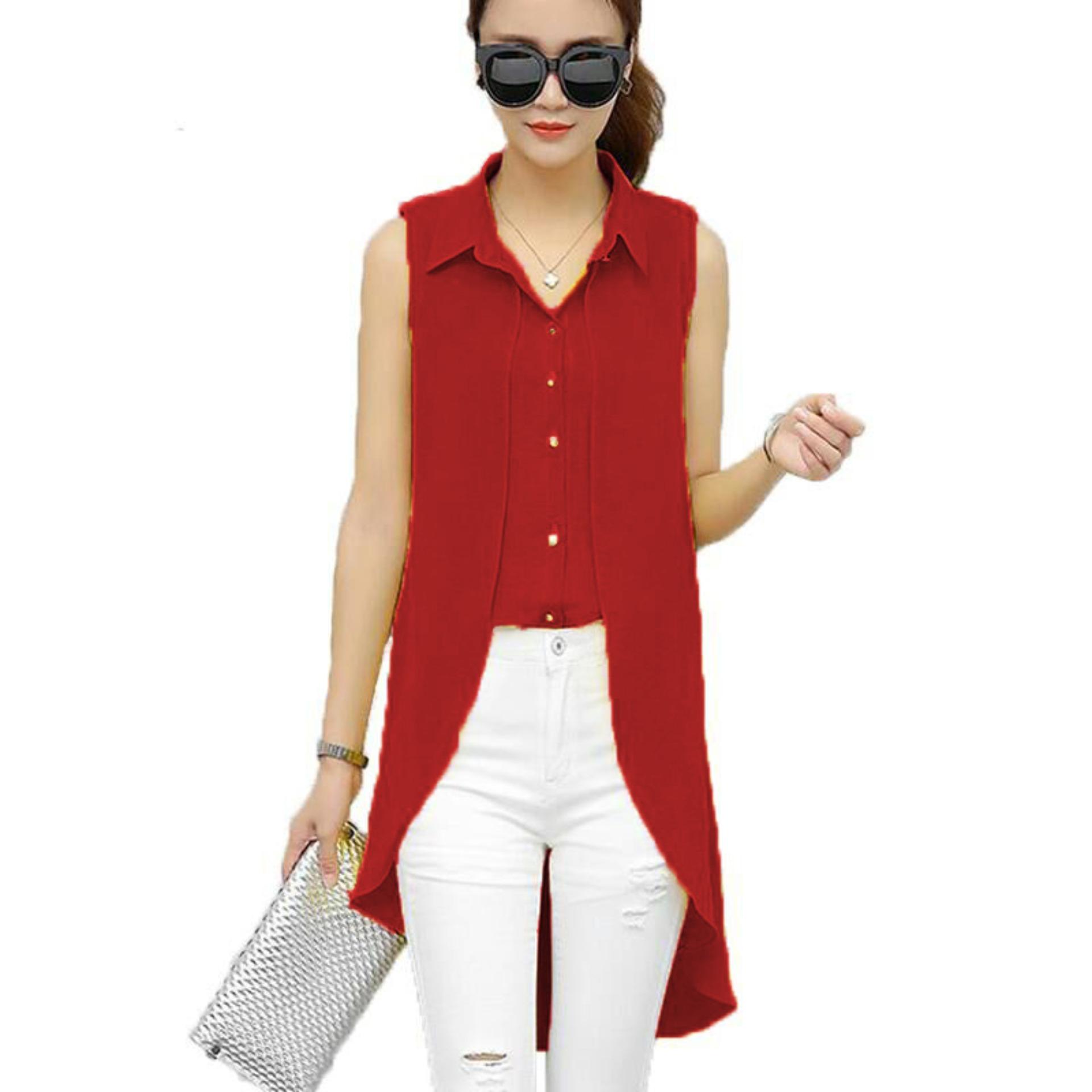 Jfashion Blouse Double layer Asimetris Tanpa Lengan  - Rina